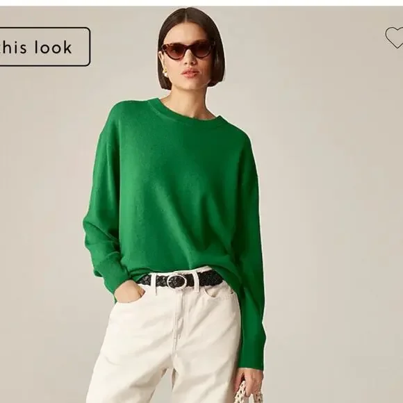 J. CREW 100% Cashmere Relaxed Crewneck Sweater Emerald Kelly Green Soft Small - Picture 2 of 9